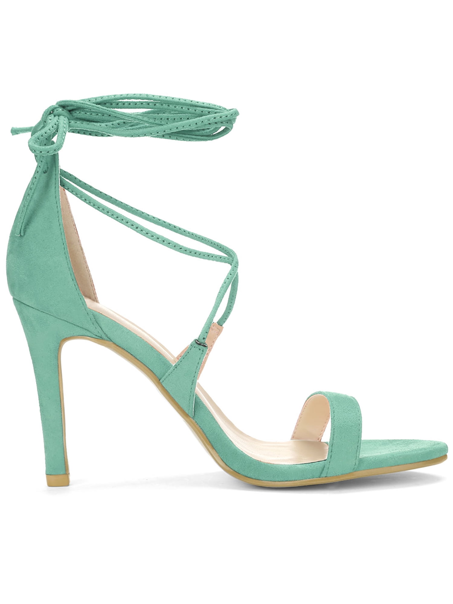 DARING DIVA Women Open Toe Stiletto High Heel Lace-Up Black Sandals 5 Turquoise Green