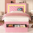 thumbnail image 4 of Fastroby Twin Upholstered Bed Frame with LED Headboard & Storage Drawer, No Box Spring Required, 4 of 8