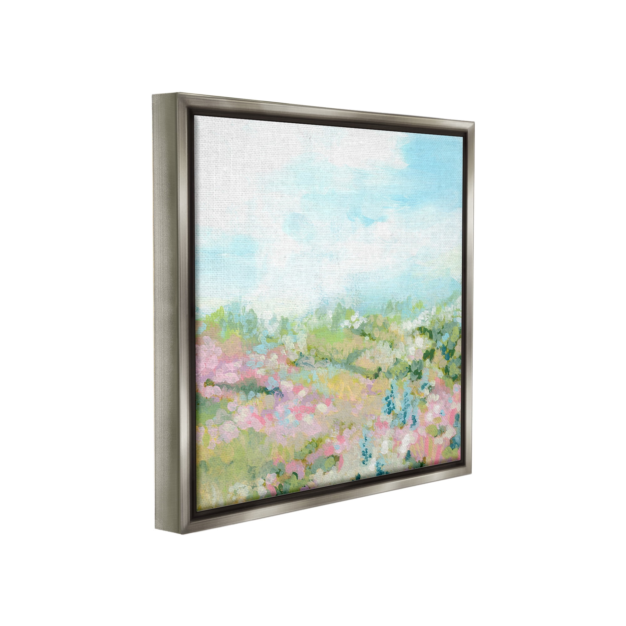 Stupell Industries Pastel Cloudy Meadow Landscape Painting Gray Floater Framed Canvas Art Print Wall Art, 25 x 25