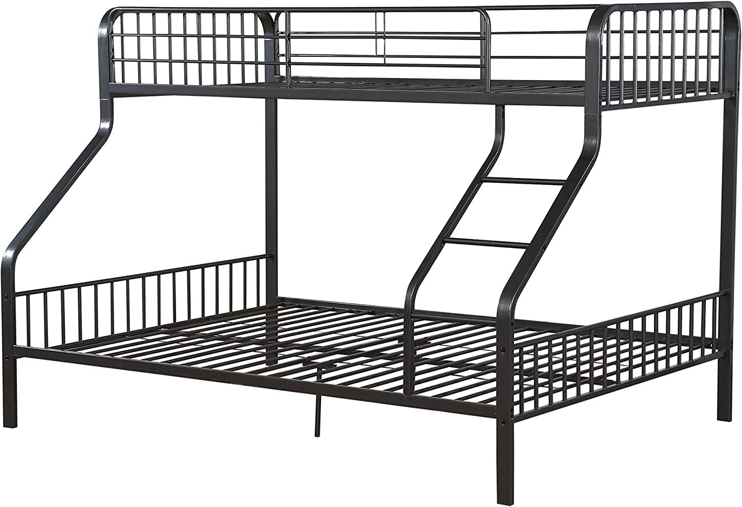 SIMING Furniture Caius 60" x 83" Transitional Metal Tube Twin XL Over Queen Bunk Bed with Slat System in Gunmetal Finish