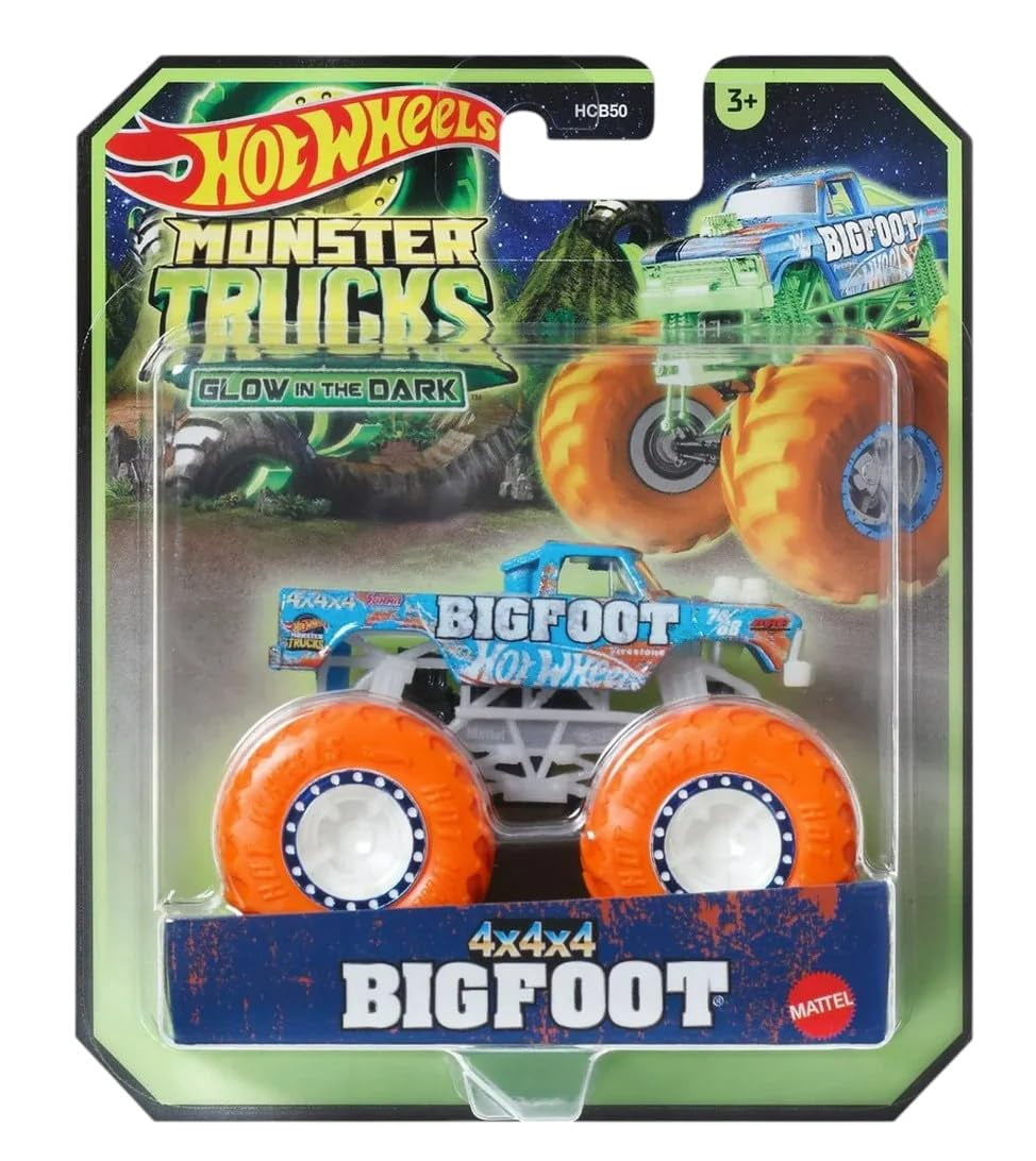 Hot Wheels Monster Trucks Glow in The Dark Collection, 5-Pack Set, Shark Wreck, Bigfoot, Bone Shaker, Scorpedo, Loco Punk