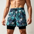 thumbnail image 2 of Mens 2 in 1 Swim Trunks with Compression Liner Summer Printed Quickly Dry Swim Short Swimsuit Bathing Suit Beach Shorts (2XL, Green), 2 of 6