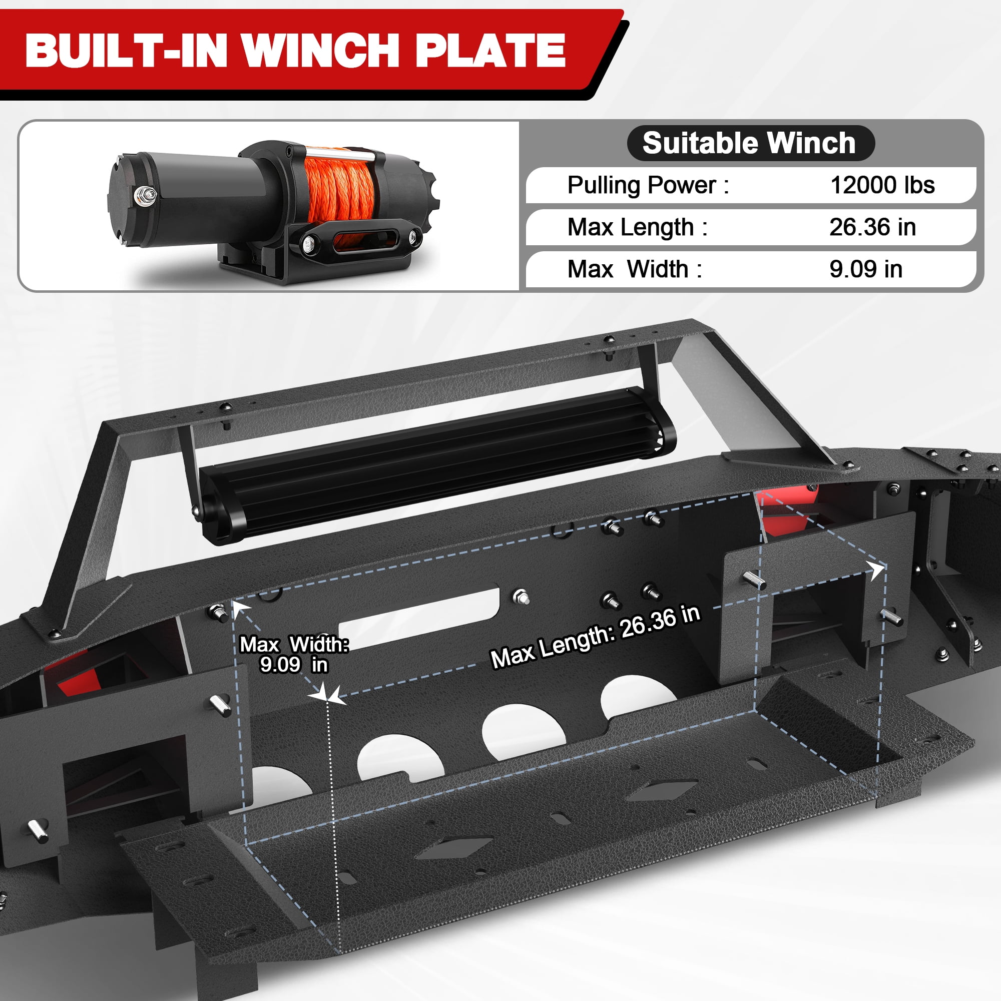 POFENZE Front Bumper with winch plate for Ford F150 2015 2016 2017 Black F-150 Truck Bumper