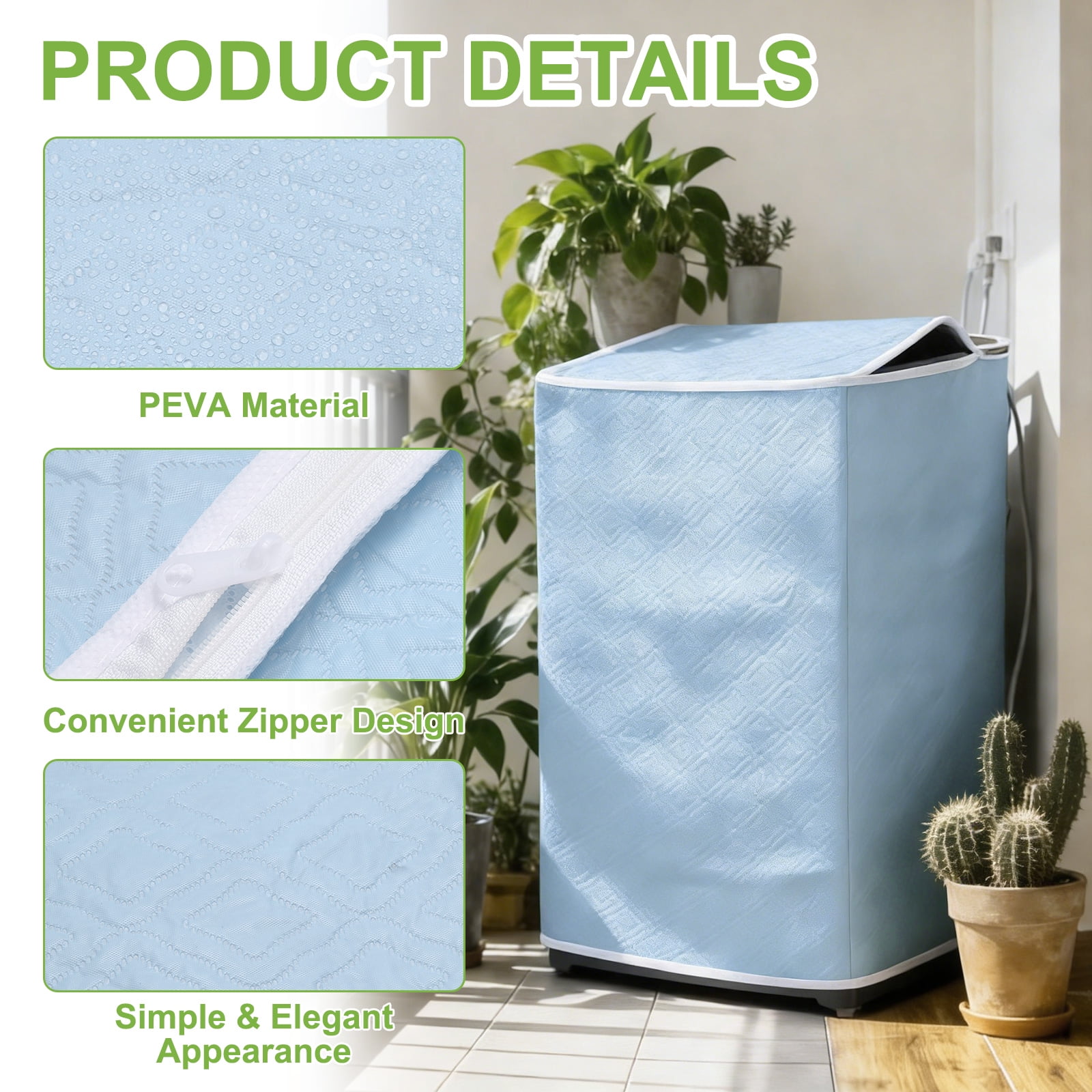 Washer and Dryer Covers 24"x24"x37"- Waterproof, Dustproof PEVA Top Load Washing Machine Cover with Zipper for Laundry Room Balcony, Blue