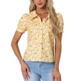 thumbnail image 1 of BLUSA DE BOTONES PARA MUJER CHIC INSPIRE, CON MANGAS CORTAS Y PUFF, CUELLO CAÍDO, FLORAL, DE ALGODÓN, TALLA S, COLOR AMARILLO, 1 of 5