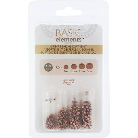 The Beadsmith Basic Elements Crimp Beads, 4 Vials in Assorted Sizes, Copper Color, Uniform Round Shape, No Sharp Edges, Designed to Secure The Ends of Jewelry Stringing Wires and Cables