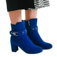 thumbnail image 3 of CBGELRT Dress Boots for Women Fashion Suede Belt Buckle Decor Ankle Booties Side Zipper Thick High Heel Womens Shoes, 37 Blue, 3 of 9