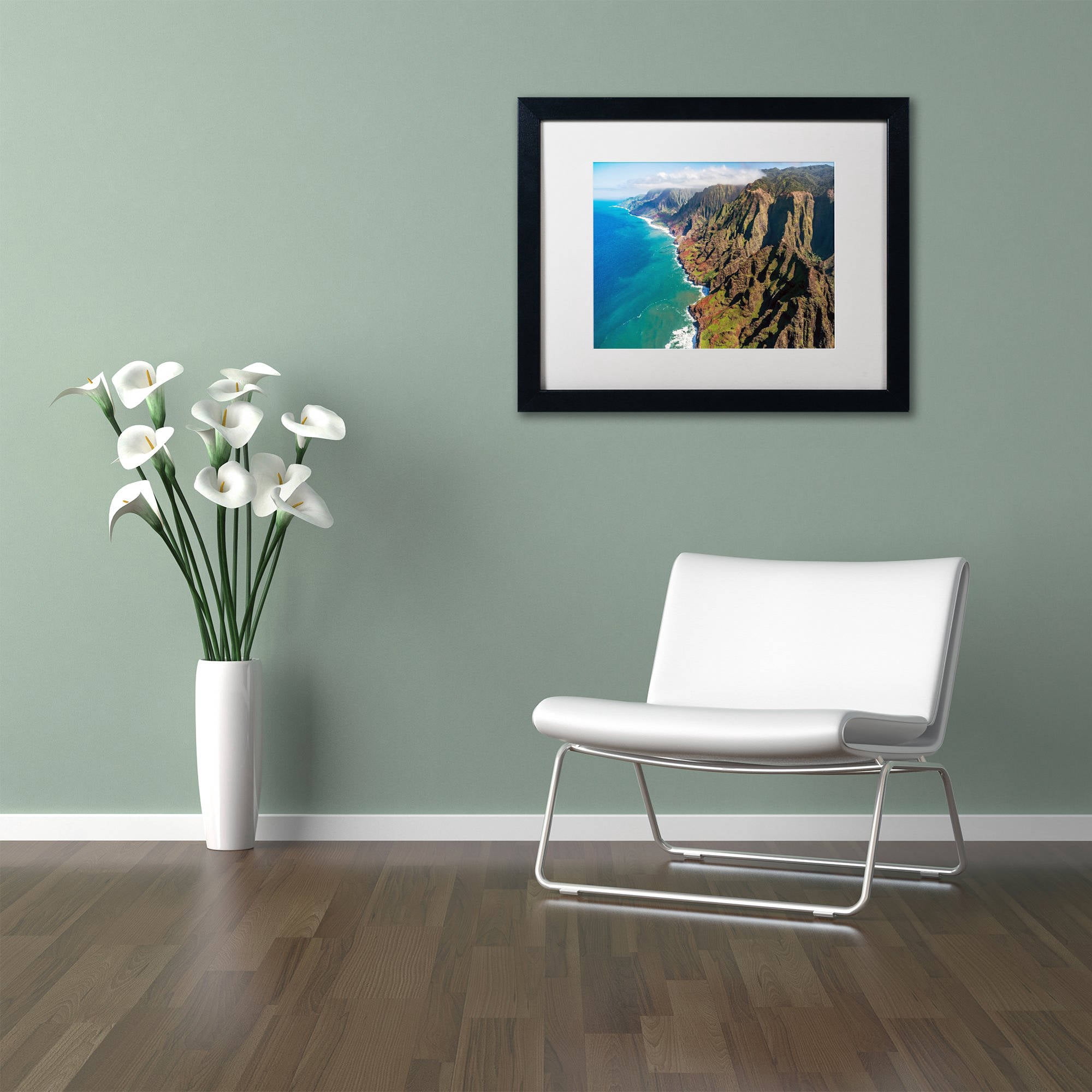 Trademark Fine Art 'Napali Coast' Canvas Art by Pierre Leclerc, White Matte, Black Frame