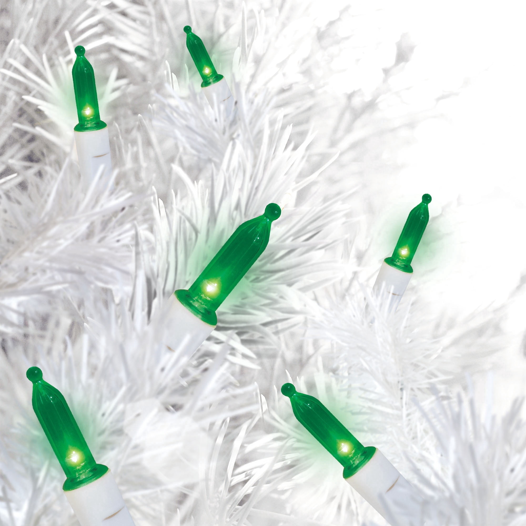 Indoor/Outdoor 100-Count LED Mini Christmas String Lights, Green, White Wire, 19.5', by Holiday Time