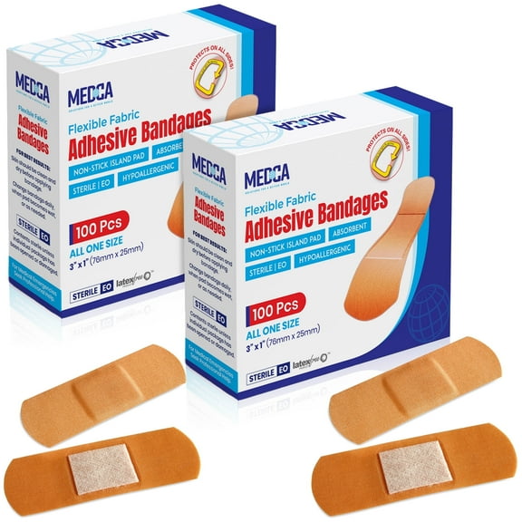 MEDca Flexible Fabric Bandages, 3" x 1", Latex-Free, 200 Count, 2 Pack, One Size