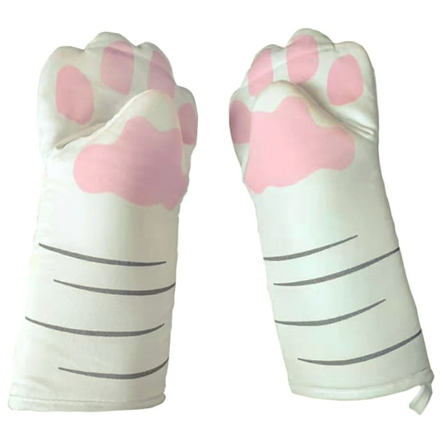 Bangcool Mitaines de Four Pattes de Chat Résistantes à la Chaleur Antidérapantes Mignonnes Longues Mitaines de Cuisine Mitaines de Cuisson