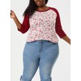 thumbnail image 2 of Camiseinformal con mangas raglán y bloques de color con estampado floral en parte superior de talgrande pamujer rojo 4XL, 2 of 6