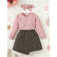 thumbnail image 3 of Bagilaanoe 3Pcs Little Girls Fall Clothes Toddler Long Sleeve Jacket Tops + Skirt + Headband 2T 3T 4T 5T 6T 7T 8T Kids Casual Skirt Set, 3 of 9