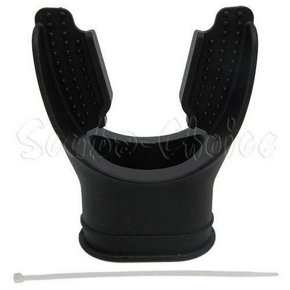 Scuba Diving Black Silicone Long Bite Mouthpiece w/ Regulator Tie