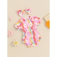 thumbnail image 2 of Suealasg Newborn Girls Summer Romper +Headband Infant Short Sleeve Crew Neck Stripes Floral Print One Piece Bodysuit 3 6 9 12 18 Months Baby Girl Clothes, 2 of 6