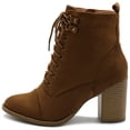 thumbnail image 2 of Ollio Women's Shoes Faux Suede or Faux Leather Lace Up Stacked High Heel Ankle Boots SSB09, 2 of 5
