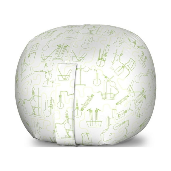 Lab Storage Toy Bag Chair, Biochemistry Concept with Flasks Bottles and Tubes Minimalist Design, Stuffed Animal Organizer Washable Bag, Large Size, Pale Yellow Apple Green, by Ambesonne