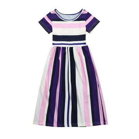 

DNDKILG Baby Toddler Girl Short Sleeve Dress Summer Striped Dresses Sundress Pink 2Y-6Y 120