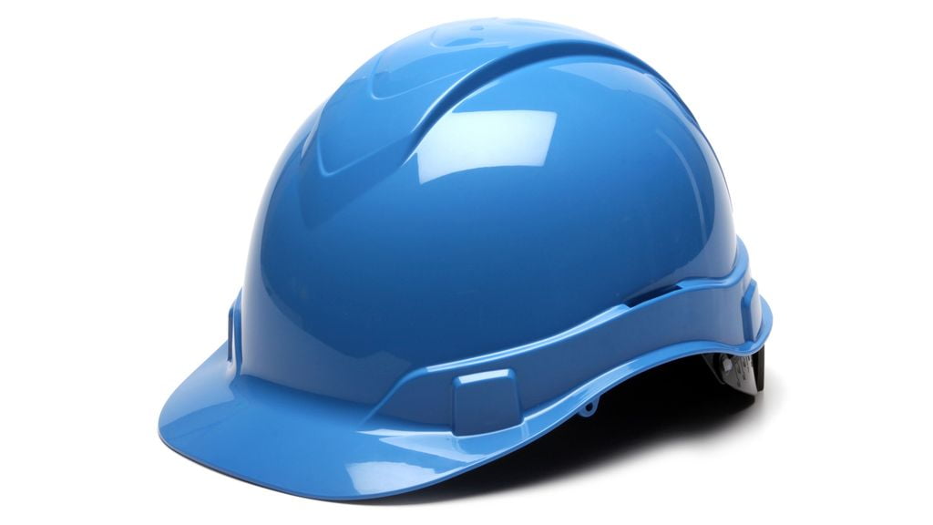 light blue construction hat