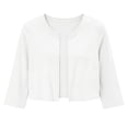 thumbnail image 3 of GILIGEGE Women's Bolero Shrug,3/4 Sleeve Cropped Cardigan,Thin Long Sleeve Shrug,V-Neck Knit Cropped Shrug,Lightweight Summer Cardigan,Solid Open Fornt Shrug for Cami or Dress,Fashion Clothing White, 3 of 8
