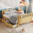 thumbnail image 4 of Twin Size Wood Platform Bed for Kids, Wood Low Profile Twin Bed with Rails, Suitable for Girls and Boys,Natural, 4 of 13