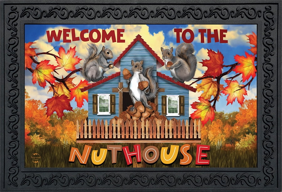 Nuthouse Fall Doormat Welcome Autumn Indoor Outdoor 18" x 30" Briarwood Lane 