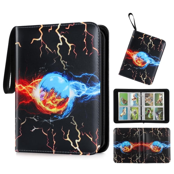 Card Binder 4 Pocket, Trading Card Holder Collector Album Fits 400 Cards with 50 Removable Sleeves Compatible with Game Sports Card Case Book With Zipper for Gifts (Black)