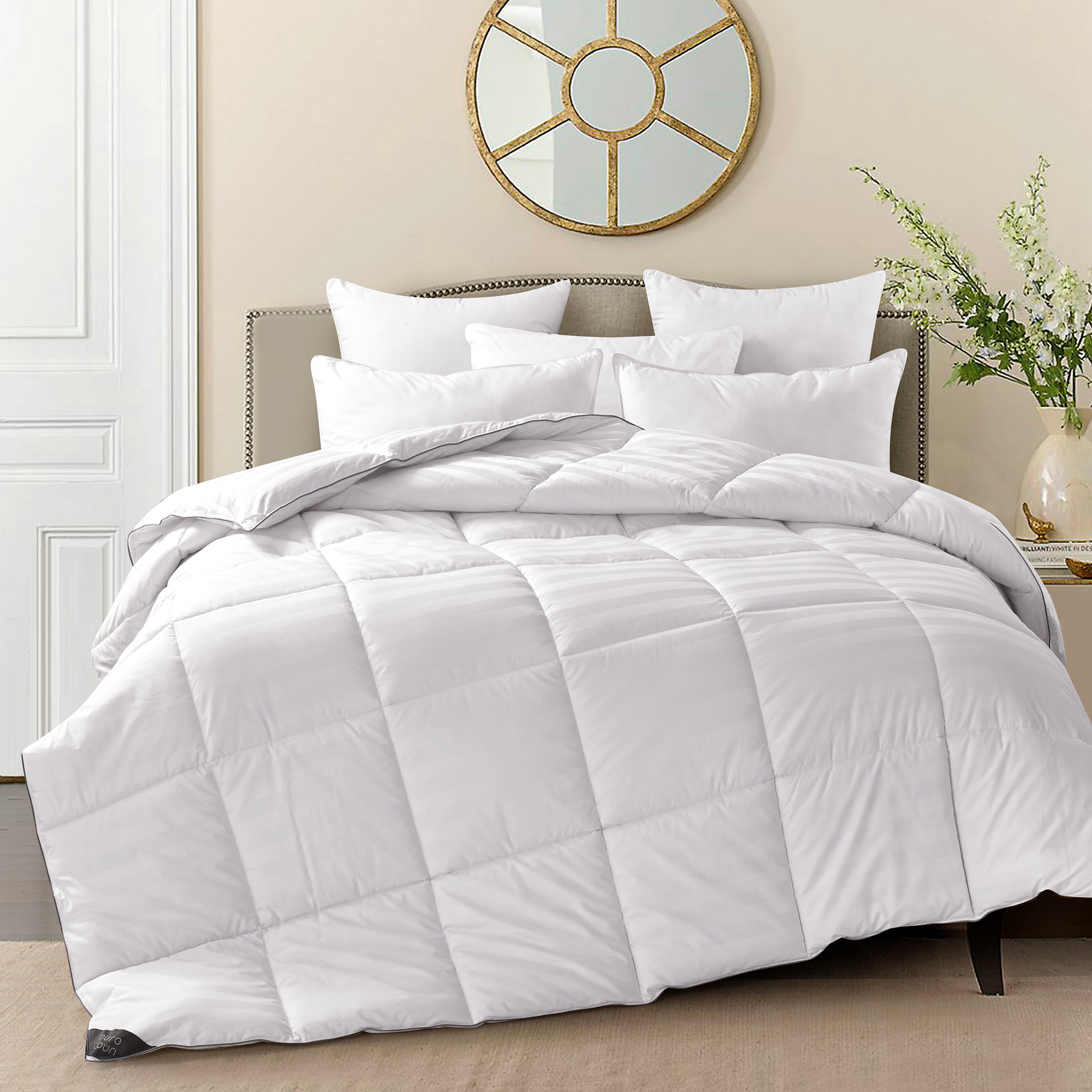 puredown all all season down comforter stripe white 100 cotton shell