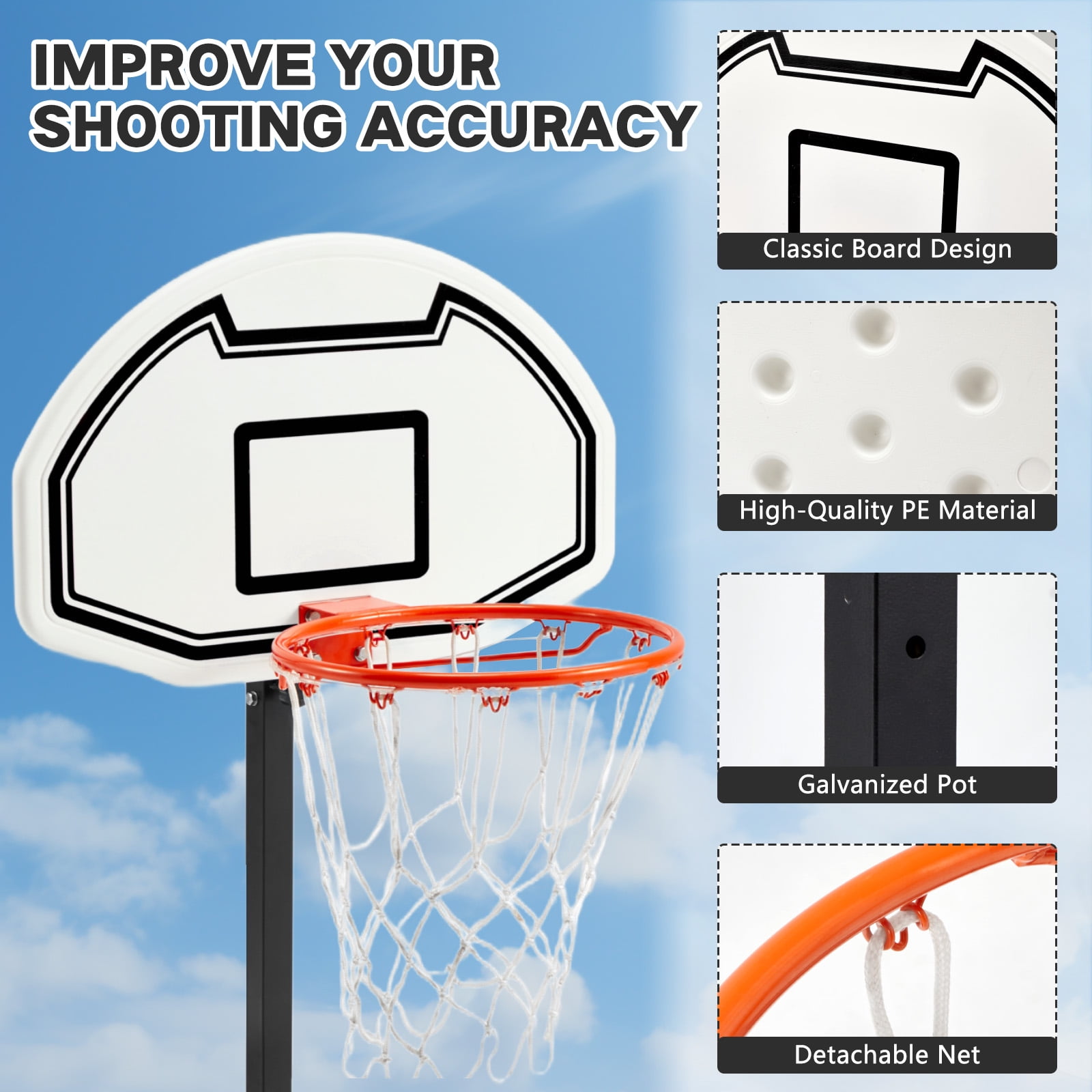 Danrelax 3-4.6 ft LED Pool Basketball Hoop, Poolside Game for Adults & Teens, Black
