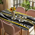 thumbnail image 3 of Yellow Black Stripes Table Cloths for 4 Foot Rectangle Tables, Modern Grey Ombre Abstract Striped Patio Waterproof Elastic Fitted Tablecloths, Washable Rectangular Table Cover for Camping, 3 of 8