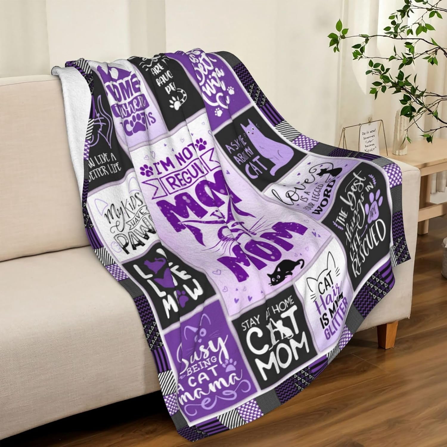 Mothers Day Cat Mom Gifts for Women, Cat Gifts for Cat Lovers, Cat Lover Gift for Women Girls, Crazy Cat Lady Gifts for Women, Gift for Cat Lover for Birthday, Cat Owner Gifts Throw Blankets 60" x 50"