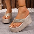 thumbnail image 2 of Rokment Womens Metallic Orthopedic Platform Wedge Flip Flops Dress Sandals 2026 Summer Beach Fashion Leather Chunky High Heels Slip on Casual Heeled Dress Thongs Slides Gold Size 6.5, 2 of 7