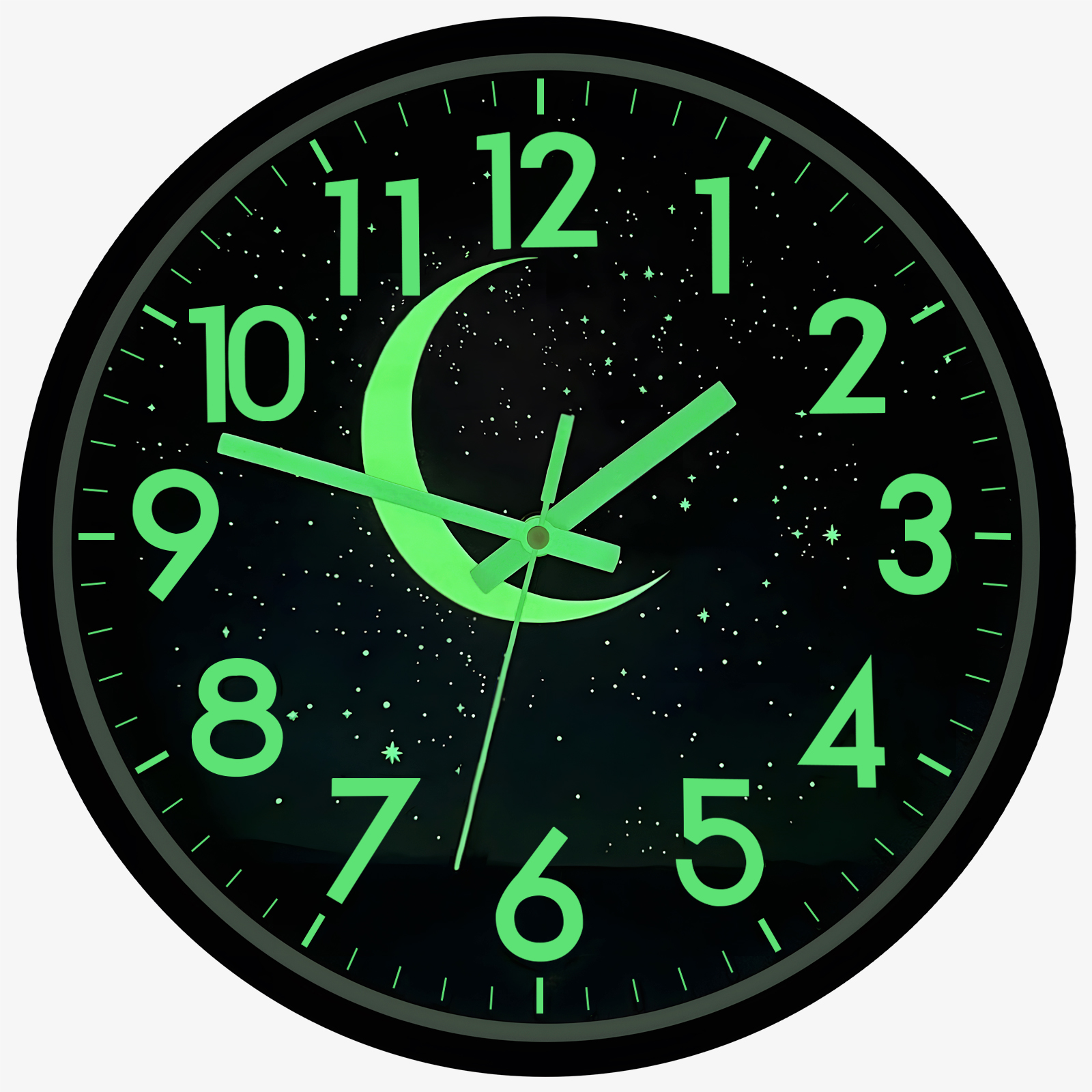 JoFomp Luminous Wall Clock, 12 inch LED Night Light Silent Clock, Glow in The Dark Moon and Starry Sky, Lighted Clock with Smart Sensor(White Light)