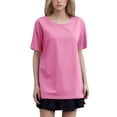 thumbnail image 1 of T-shirt Mode Femme Col Rond Grande Taille Manches Courtes Couleur Unie avec Tissu Léger, 1 of 5