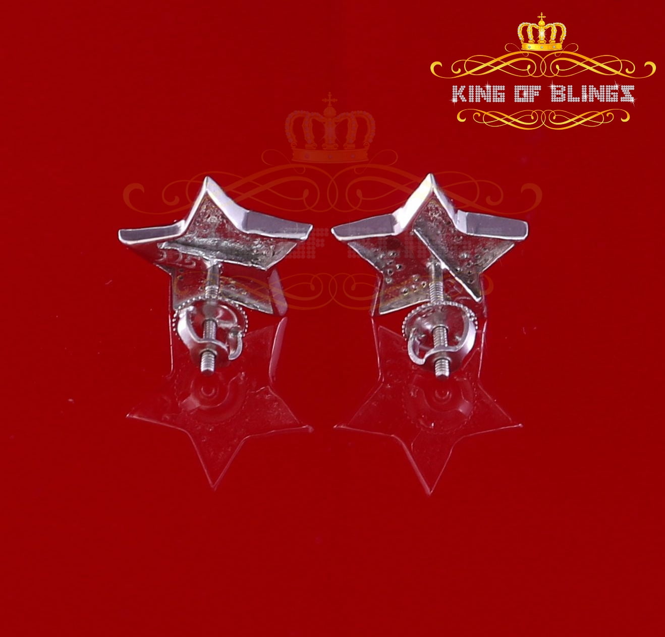 King of Bling's 925 Sterling Silver White 0.25ct Diamond For Women's / Men's Stud Star Earrings