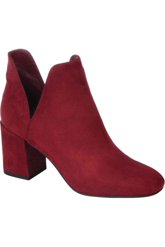 Women's Journee Collection Gwenn Heeled Ankle Bootie Burgundy Faux Suede 7.5 M