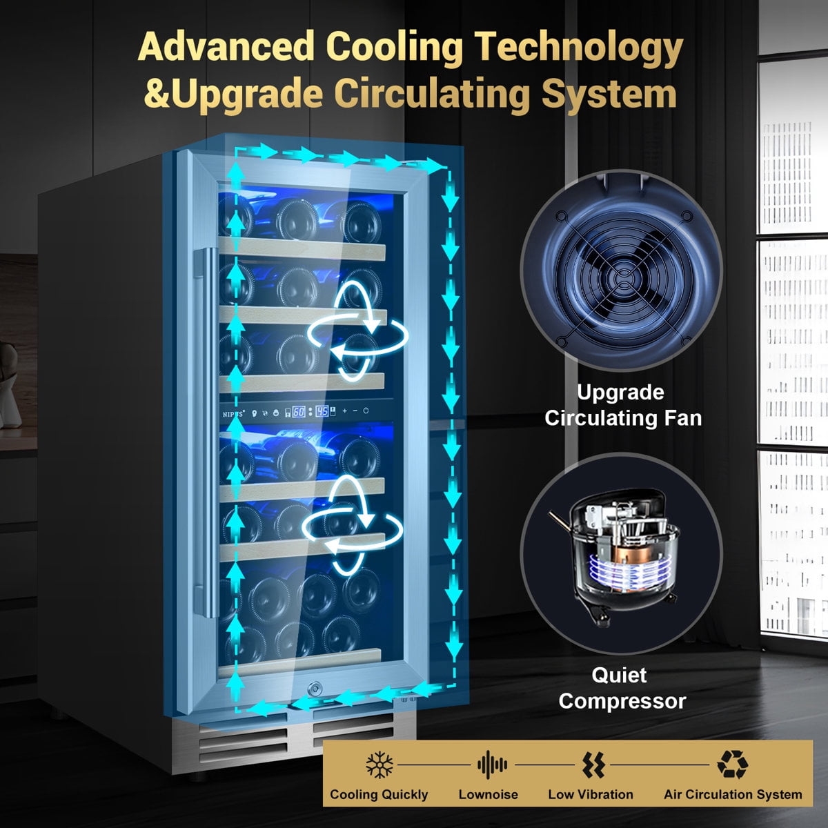 15 Inch 30 Bottle Dual Zone Wine Refrigerator Mini Wine Cooler Built-in and Freestanding with Built-In Light and 2 Type Handle Classic Series