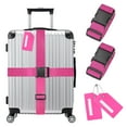 thumbnail image 1 of 2-Conjuntos de correas de equipaje aprobadas por TSA, conjunto de correas de equipaje y etiquetas de maleta, cinturón ajustable para maletas [Rojo Rosa], 1 of 1