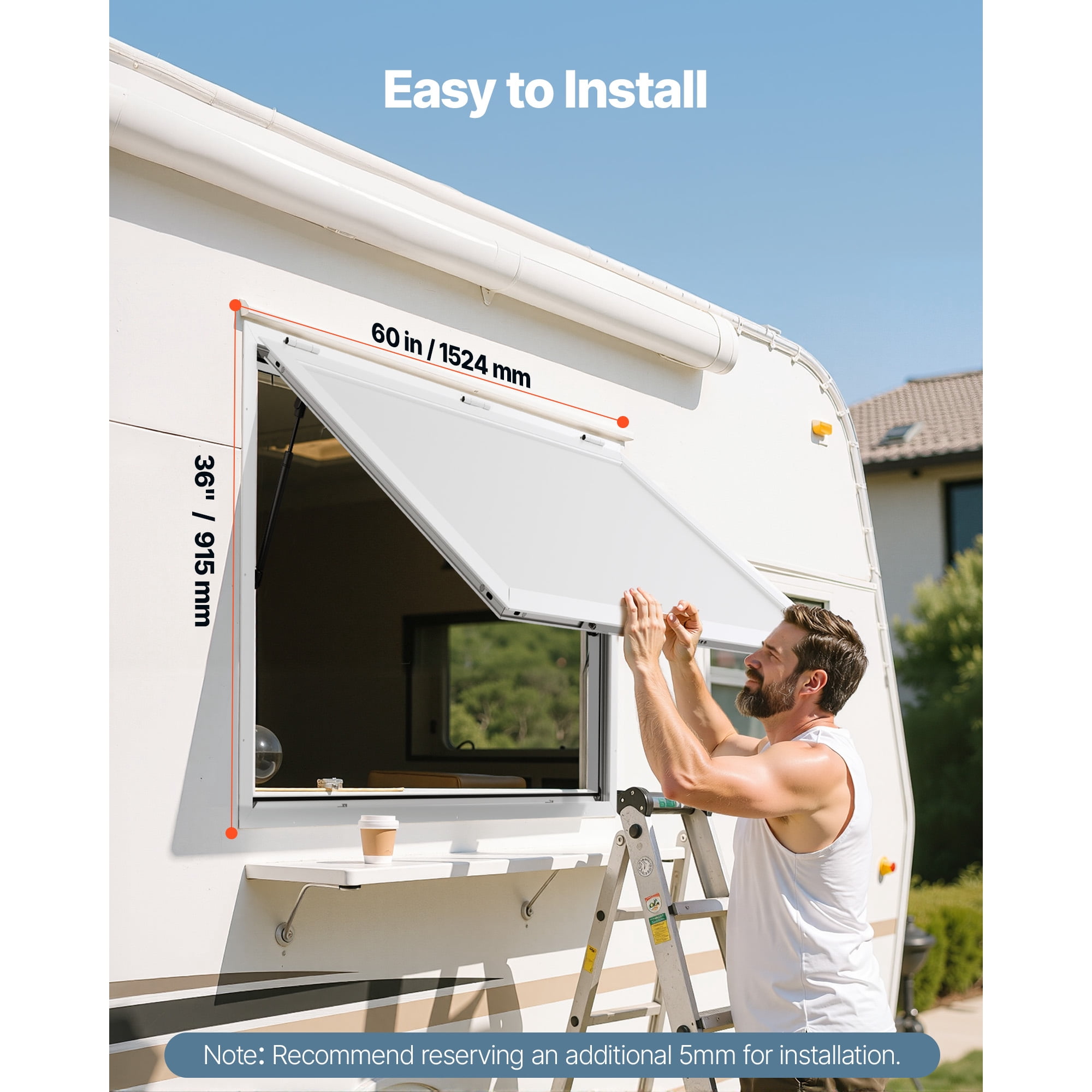 KFFKFF Concession Window 60x36 in, Aluminum Alloy Frame Service Window for Food Trucks, 85-Degree Opening Serving Window with Awning Door and Drag Hook, Water-Resistant Design for Trailers