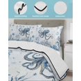 thumbnail image 4 of Quilts Twin-XL Size Bedding Set, Blue Coastal Octopus Lightweight Quilted Comforter, Summer Ocean Sea Coral Shells Texture Soft Bedspread Coverlet with Pillow Covers for All Season, 68" x 98", 4 of 7