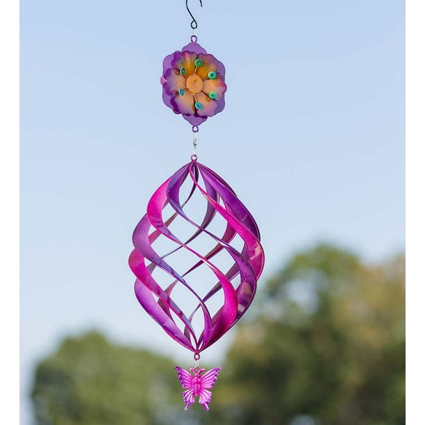 Hanging Swirl Garden Wind Spinner with Flower and Butterfly, 8.25