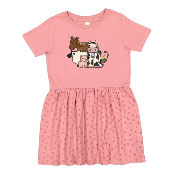 Inktastic Cute Horse, Sheep, Cow, Pig, and Rooster Farm Animals Girls Toddler Dress
