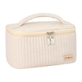 thumbnail image 2 of Injueey Bolsa de cosméticos compacta y portátil, amplia aplicación y apariencia elegante, bolsa de cosméticos para mujeres Almacenamiento y organización del hogar Blanco crema, 2 of 6