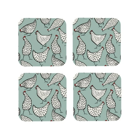 

Tideii Hand Drawn Chickens for Leather Coasters 4 Pieces Anti-fouling and Anti-scalding Decorative Coasters Suitable for Restaurants Kitchens Coffee Shops-Square