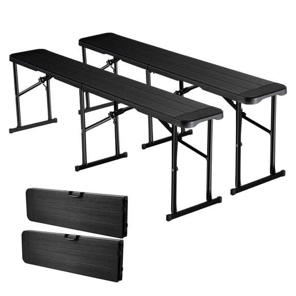 VEVOR Plastic Folding Bench, 6 ft Portable Bench for Outdoor Picnic Party Camping Dining, Foldable Smooth HDPE Seat for Garden Soccer Multipurpose Entertaining Activities, 2 Pack, 2 Carry Bags