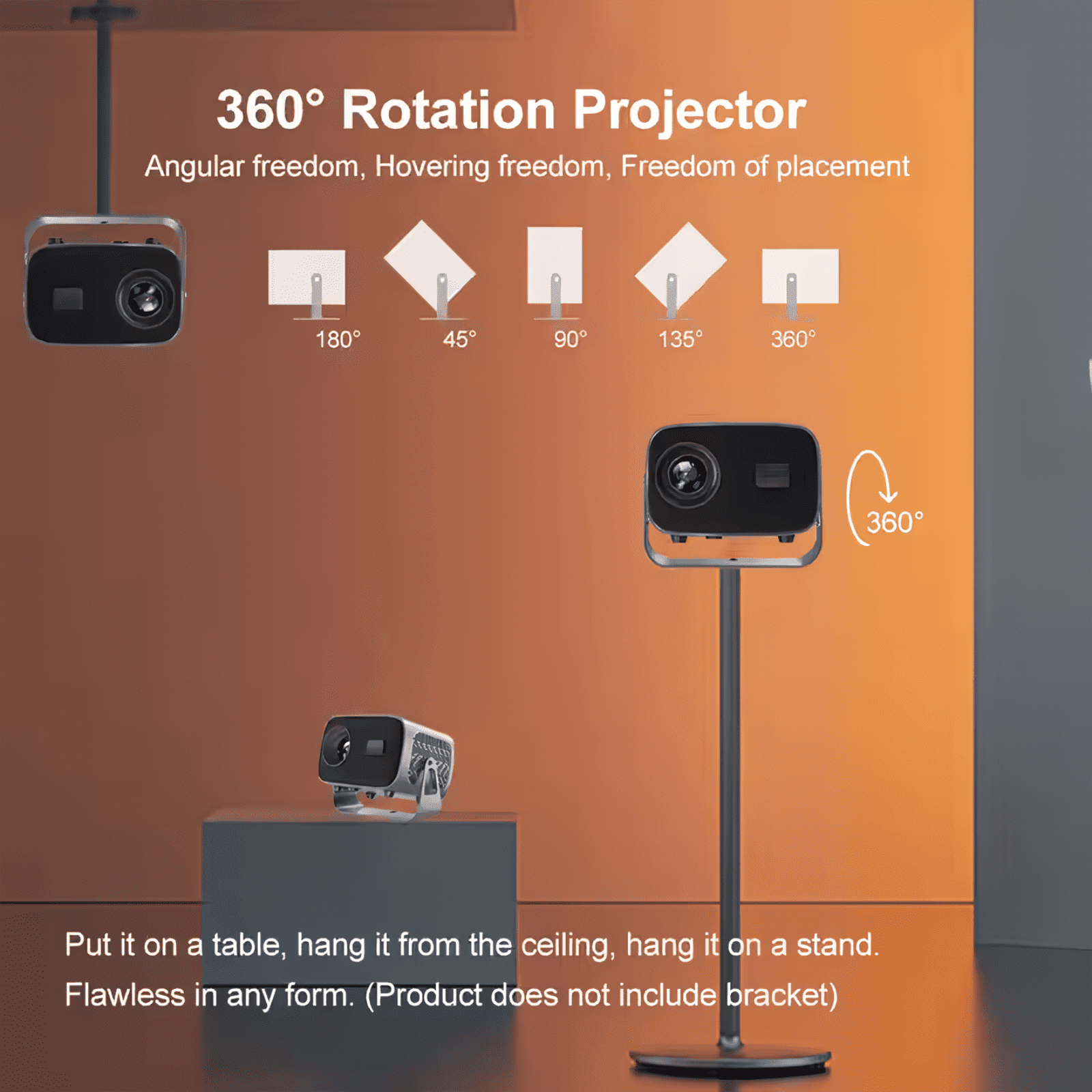 Golden Projector with WiFi and Bluetooth, Projector 1080P, Portable Projector, Auto Focus Keystone