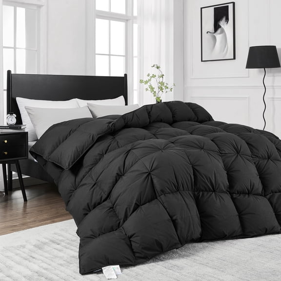 Pinch Pleat Goose Down Comforter All Season-Ultra Soft and Cozy Noiseless Duvet Insert with Egyptian Cotton Cover, Fluffy Warm Comforter