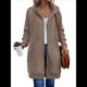 thumbnail image 3 of Sudadera con Capucha y Cremallera para Mujer, de Larga, de Forro Extragrande, Informal, con Bolsillo, para Otoño Caqui L, 3 of 8