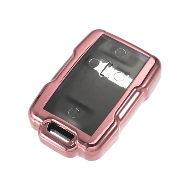 Funda para llave compatible con Chevrolet para Chevy Silverado Suburban, transparente, 4 botones, TPU suave, rosa, mando a distancia, sin llave, inteligente, funda protectora para llave