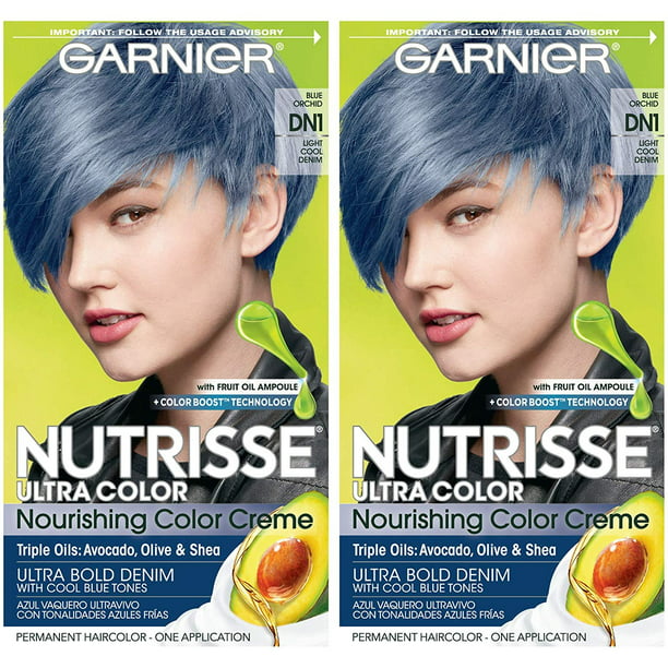 Garnier Nutrisse Ultra Color Nourishing Permanent Hair Color Cream, DN1  Light Cool Denim Blue Dye, 2 Count 